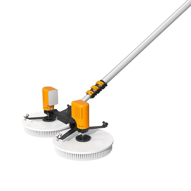 Complete solar panel cleaning kit with water-fed pole and rotary brushes